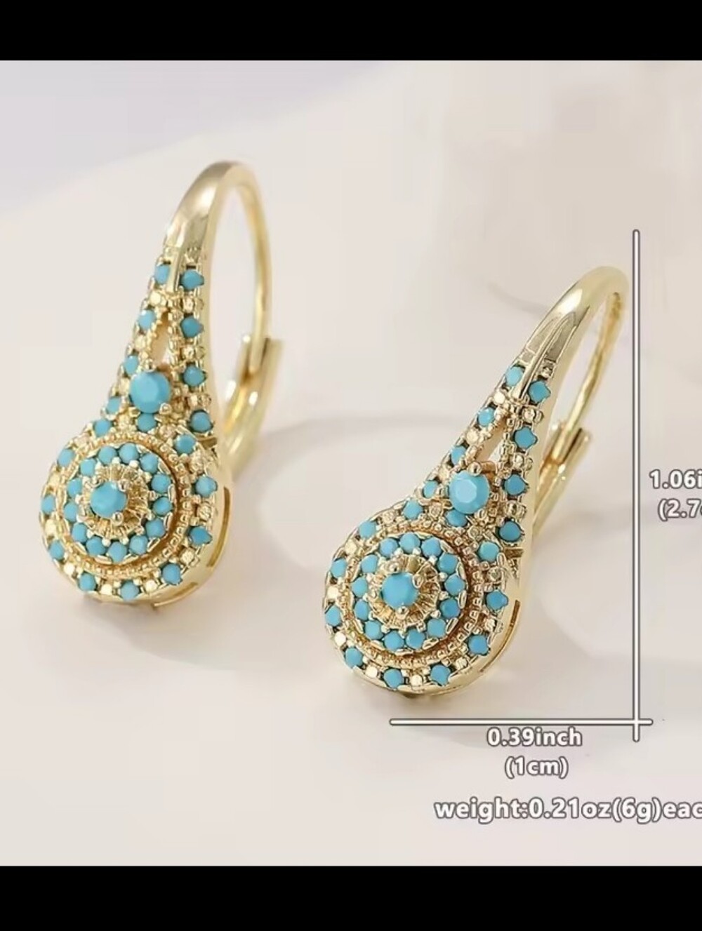 Gold Turquoise Earrings Women's Dangle Jewelry G28 - Picture 2 of 3